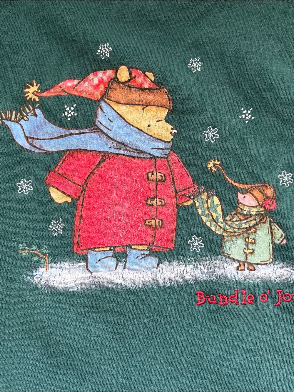 Vintage Disney Store Winnie the Pooh “Bundle O’ Joy” Crewneck Sweatshirt Green - Picture 3 of 7